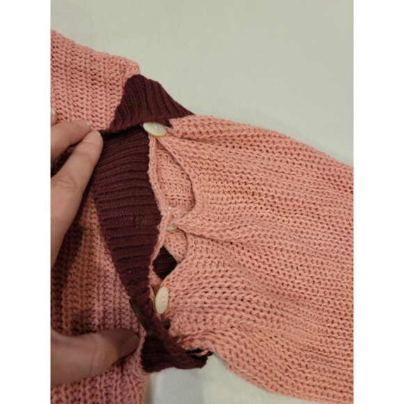 Umgee Sweater Womens 1X Detachable Sleeve V Neck Oversized Knit Pink Burgundy - Picture 11 of 12